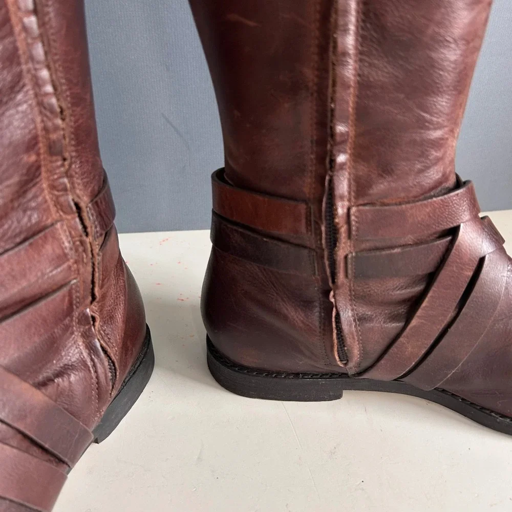 Cole Haan Tall Riding Boots Women's Size 9 Brown Buckles Quiet Luxury Equestrian